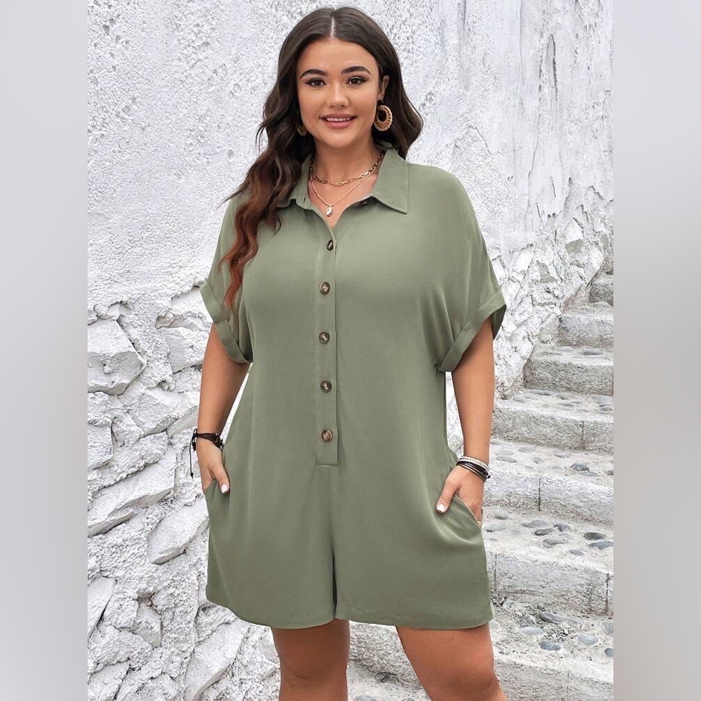Emery Rose NWT plus 3X batwing short sleeves relax light olive shirt‎ romper